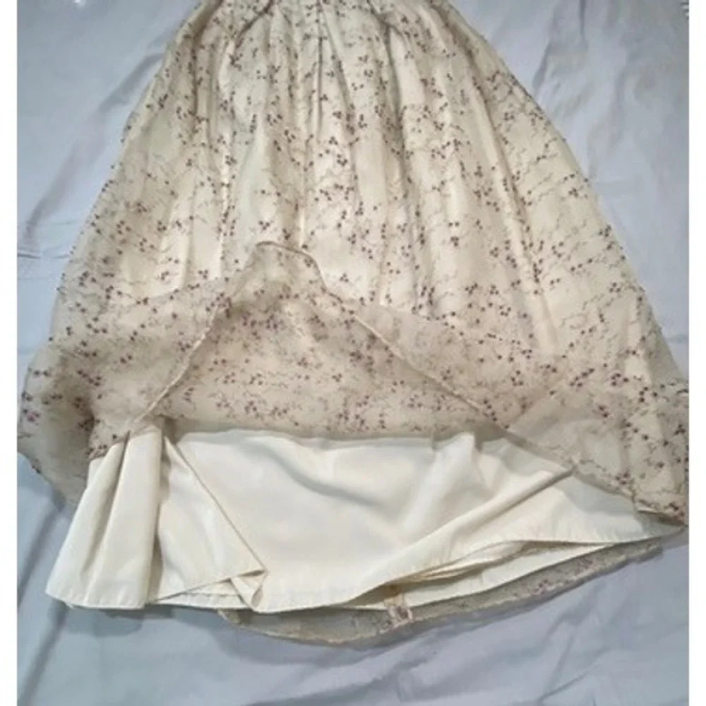 Silk Club Collection Vintage 100% Silk Floral Maxi Skirt Cream Purple Womens 6